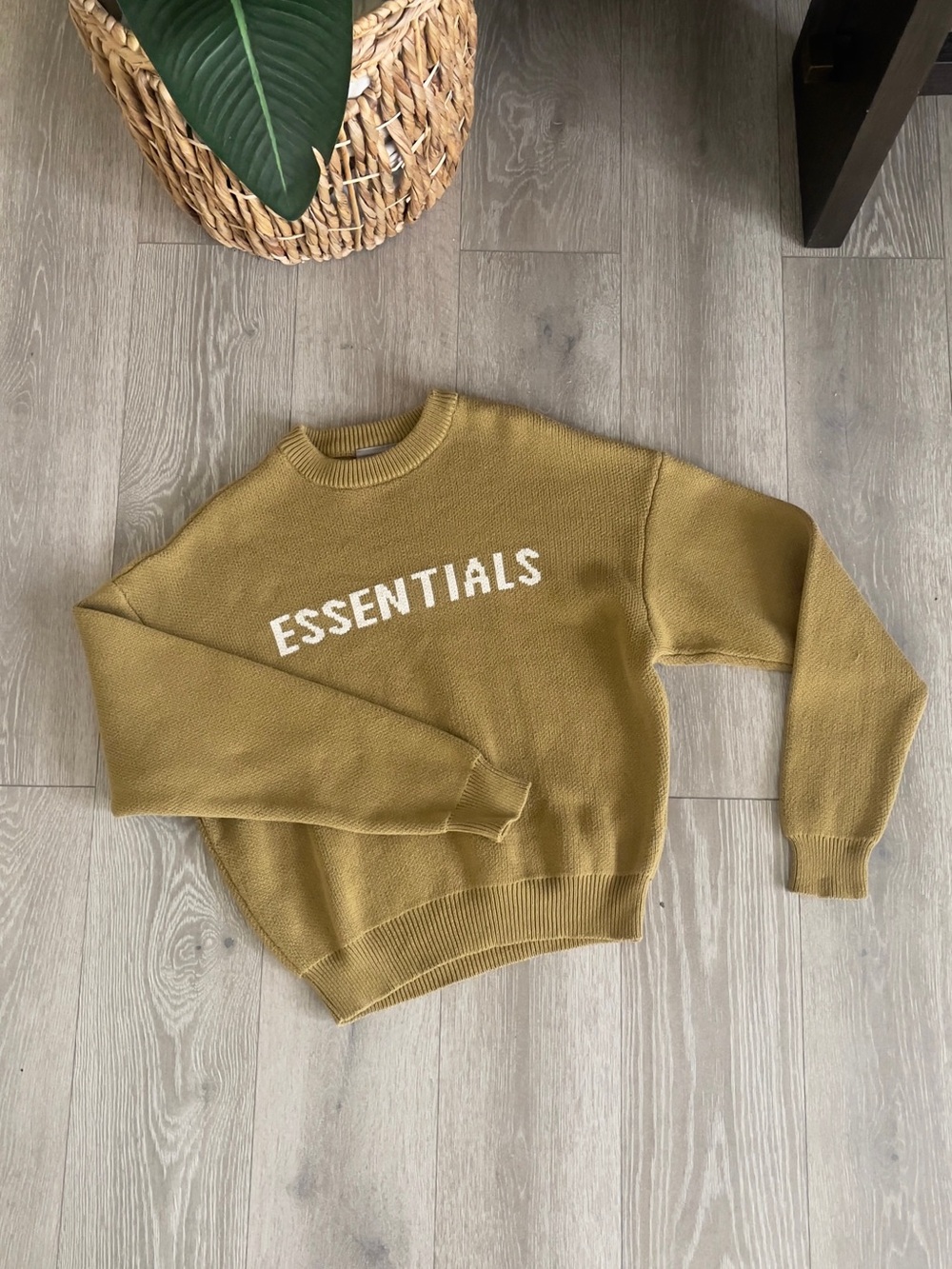 Essentials Big Boys Crewneck Sweater in Olive with White Logo